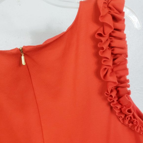 Trina Turk Size 10 Lined Mini Ruffle Zip Back Sleeveless Halter Shift Dress - Picture 8 of 14